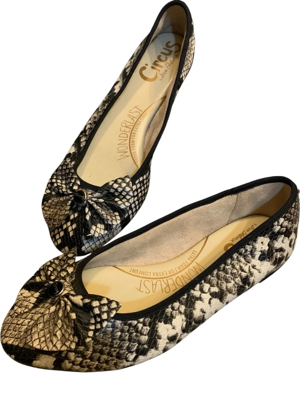 Circus by Sam Edelman Black and White Snake-Print Ballet Flats